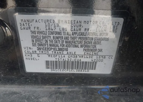 2014 Nissan Versa Note Sv из США, поврежденный, VIN 3N1CE2CP1EL388310